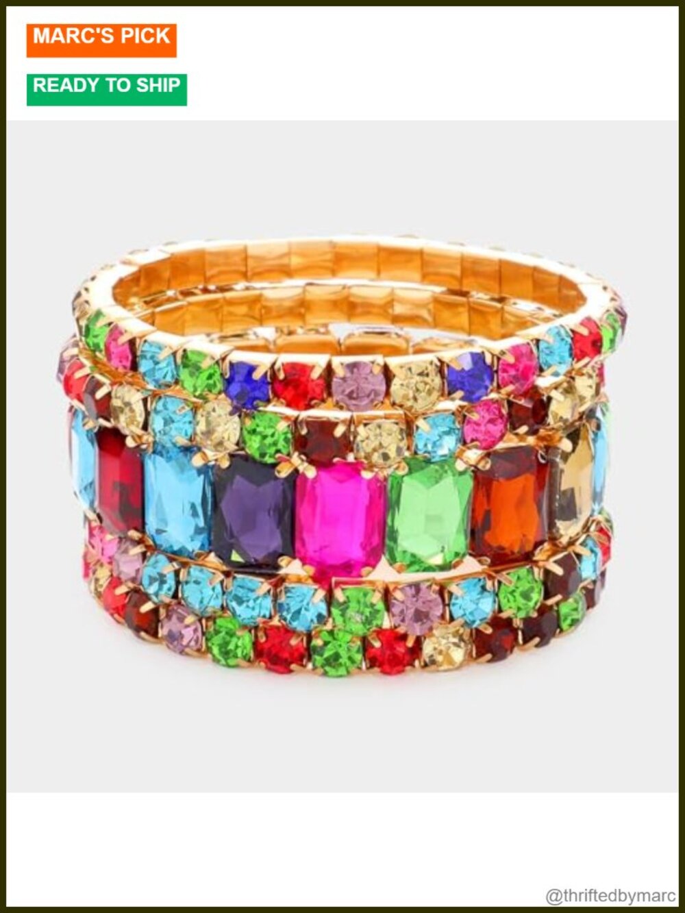5pc Crystal Rhinestone Stretch Bracelet Set Statement Stackable Formal - Picture 2 of 4